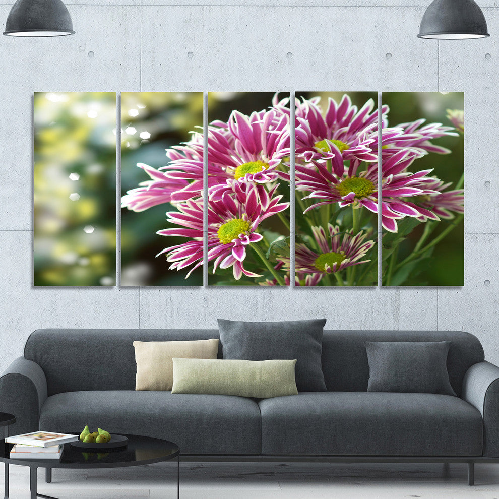 Purple Chrysanthemum Flower, Floral Canvas Art Print, 60"x28", 5 Panels