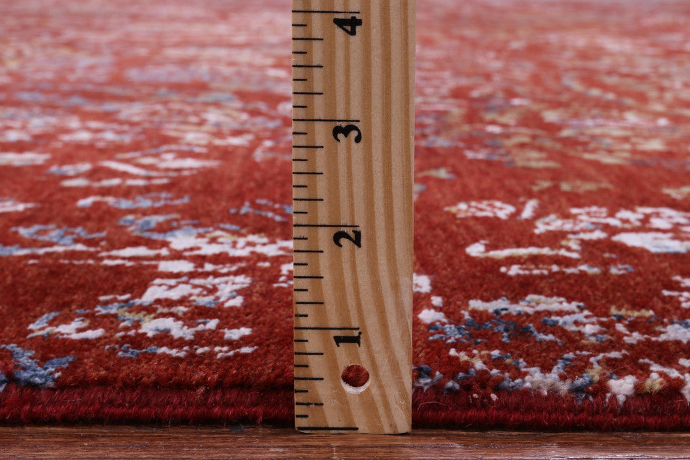 9' 1" X 12' 2" Modern Hand Knotted Wool and Silk Rug Q11353