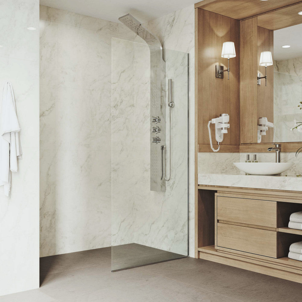 VIGO Zenith Frameless Fixed, Chrome, Shower Screen, 34" W X 74" H, Clear Glass