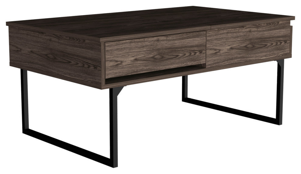 Hamilton Liftable Top Coffee Table with Drawer, Dark Walnut