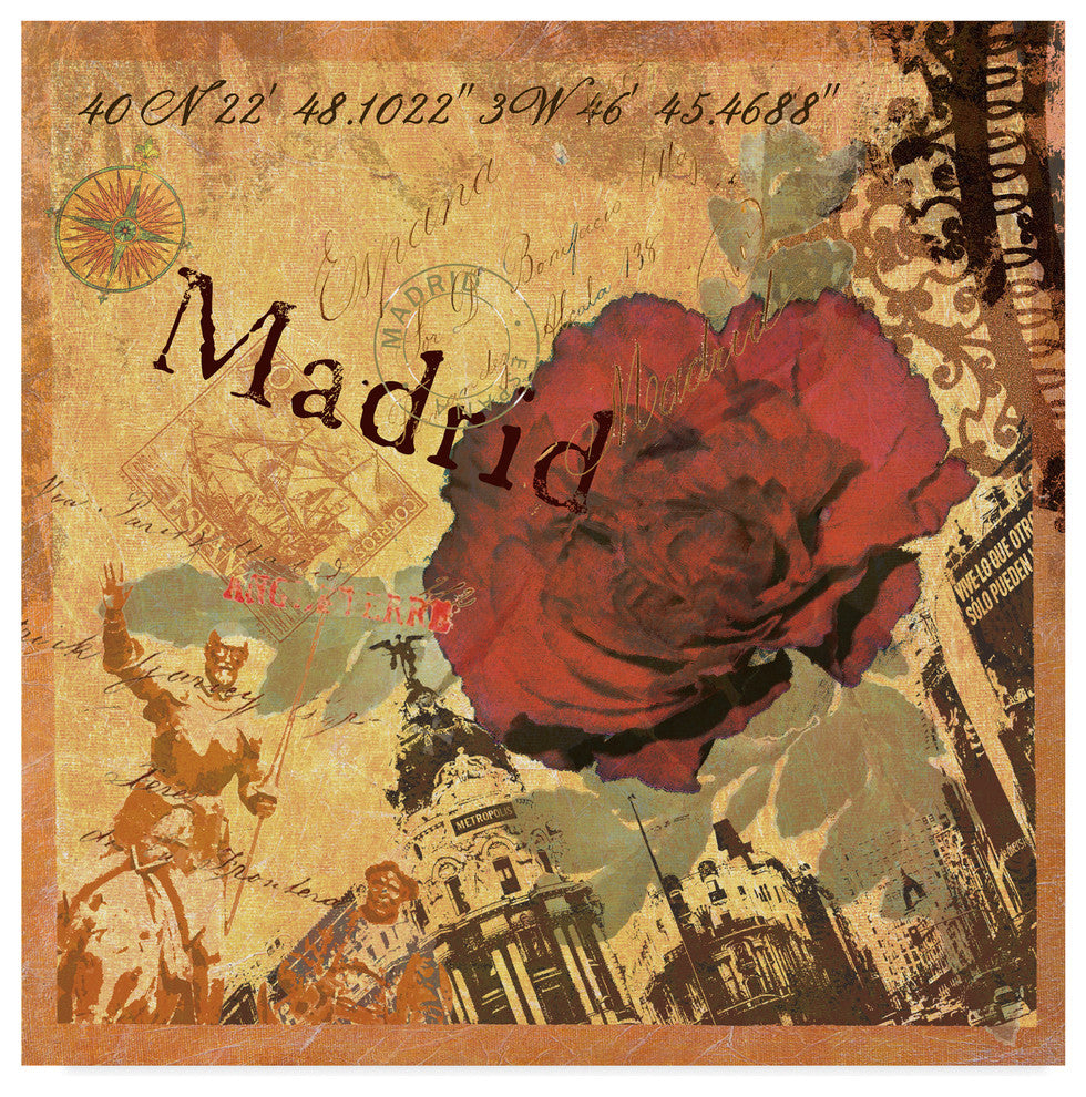 Art Licensing Studio 'Latitude And Longitude Travel To Madrid' Canvas Art