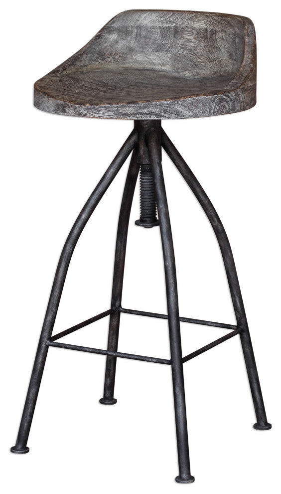 Uttermost Kairu Contemporary Mixwood and Iron Bar Stool in Gray