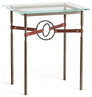 Equus Side Table, Bronze Finish, Black Accents, British Brown Leather Strap
