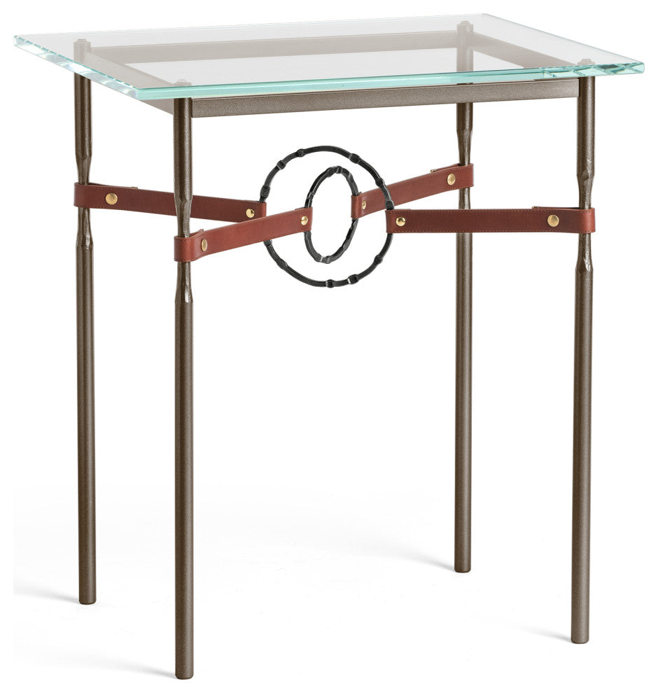 Equus Side Table, Bronze Finish, Black Accents, British Brown Leather Strap