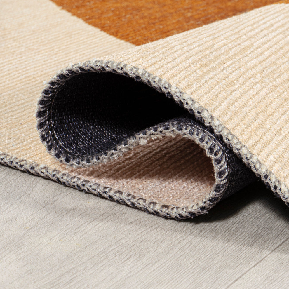 Cirkel Minimalist Geometric Dot Machine-Washable Area Rug, Cream/Rust, 2x8