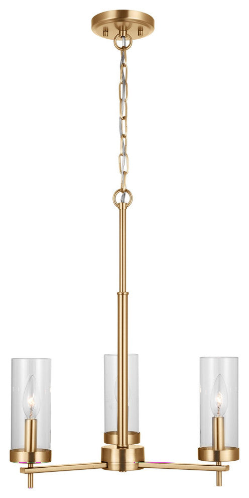 Zire Three Light Chandelier, Satin Brass