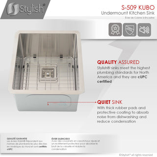 STYLISH 18" x 16" Stainless Steel Single Basin Undermount Kitchen Sink with Grid