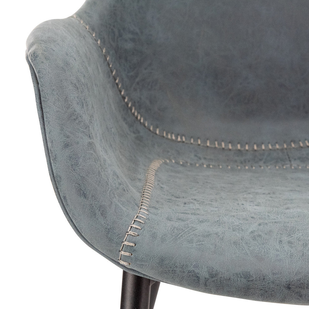 LeisureMod Markley Leather Dining Armchair Metal Legs Set of 2, Peacock Blue
