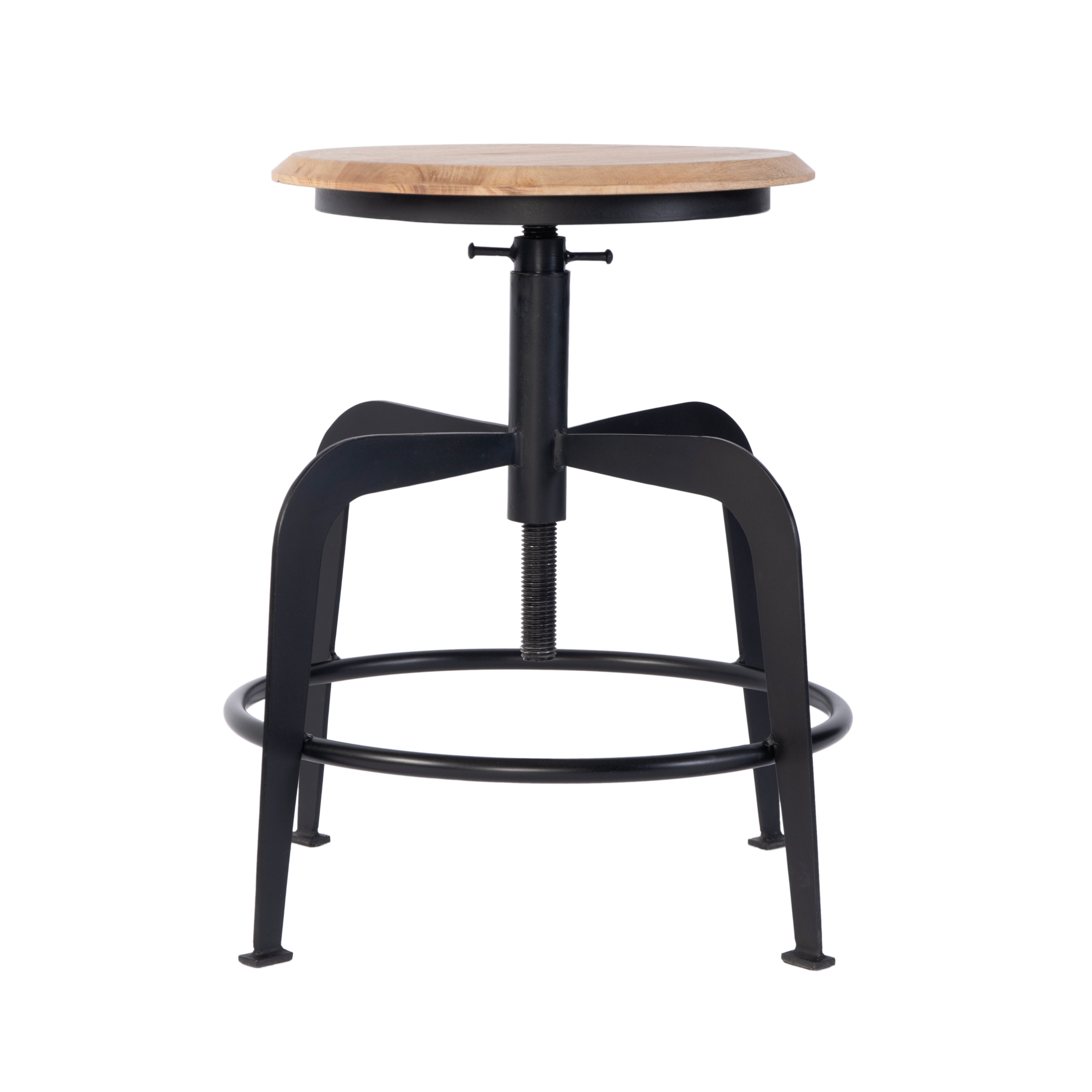 Edison 20-27" Adjustable Seat Height Iron and Wood Bar Stool