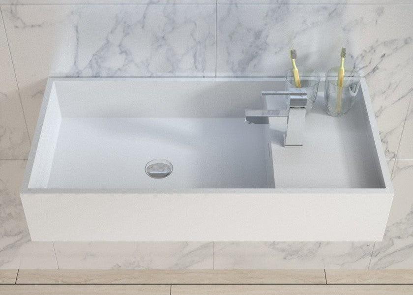 ADM Rectangular Countertop Sink, White, 32", Glossy White, On-Left