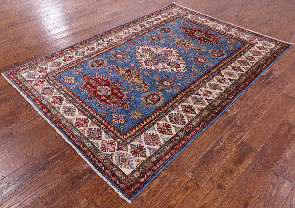 5' 6" X 8' 1" Handmade Super Kazak Geometric Rug Q10918