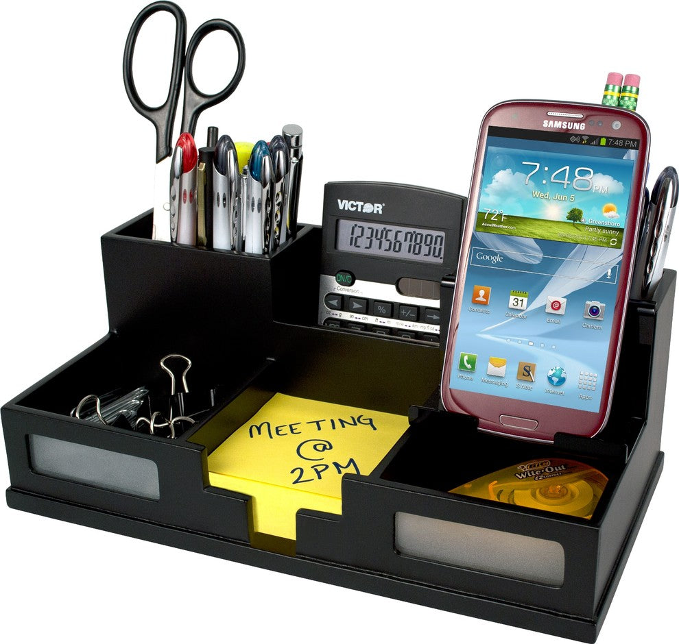 Desk Organizer with Smart Phone Holder, Black