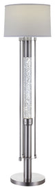 Benzara Contemporary Metal Floor Lamp with Fabric Drum Shade, Silver and White