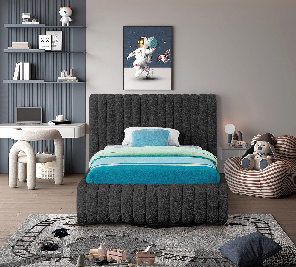 Nash Boucle Fabric Upholstered Bed, Black, Twin