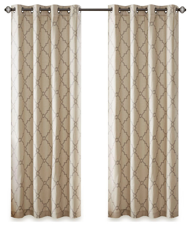 Madison Park Saratoga Fretwork Print Grommet Top Window Curtain Panel, Beige