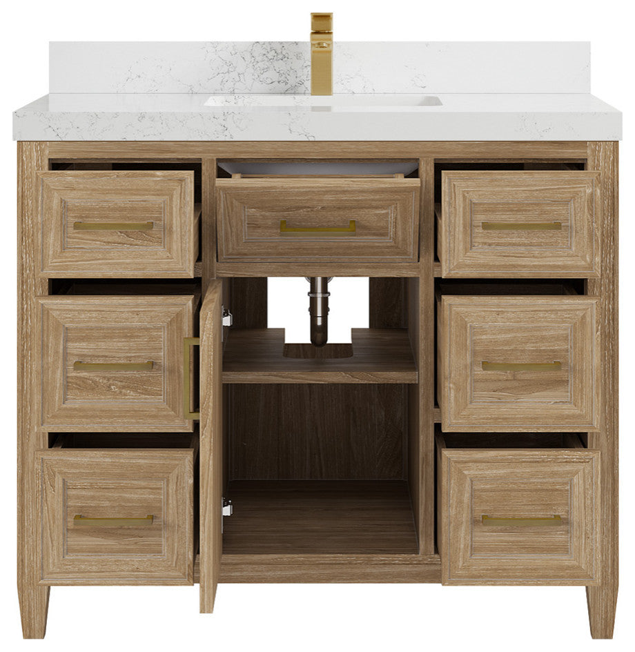 Santa Monica 42 Single Sink Bath Vanity in Whitewashed Teak 2" Empira Quartz