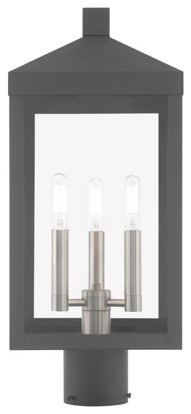 Livex Nyack 3 Light 20" Tall Scandinavian Gray Outdoor Post Top Lantern