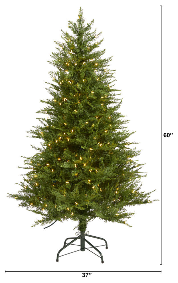 5' Wisconsin Fir Faux Xmas Tree W/ 250 Warm White Lights & 578 Bendable Branches