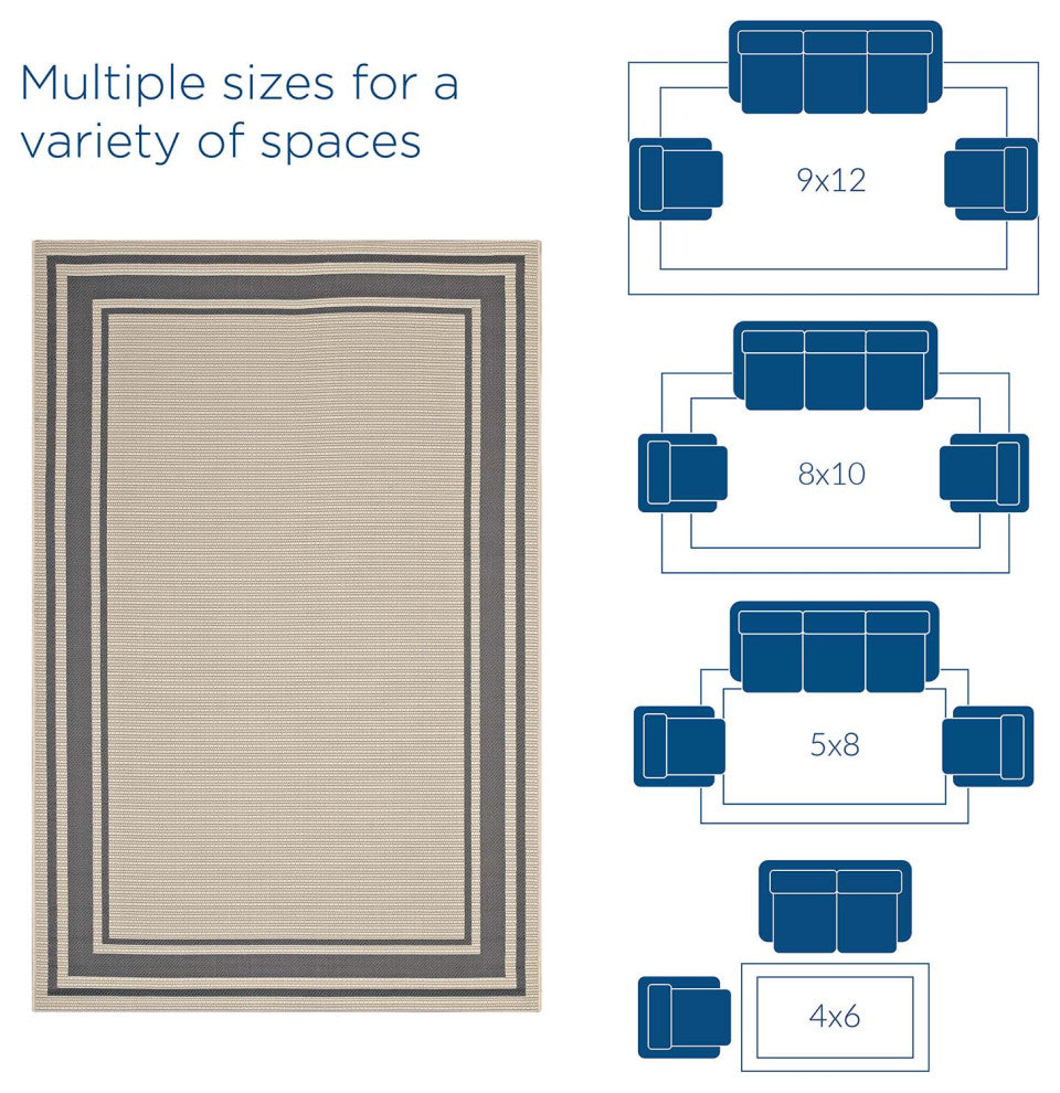 Rim Solid Border 9x12 Indoor and Outdoor Area Rug-Gray and Beige
