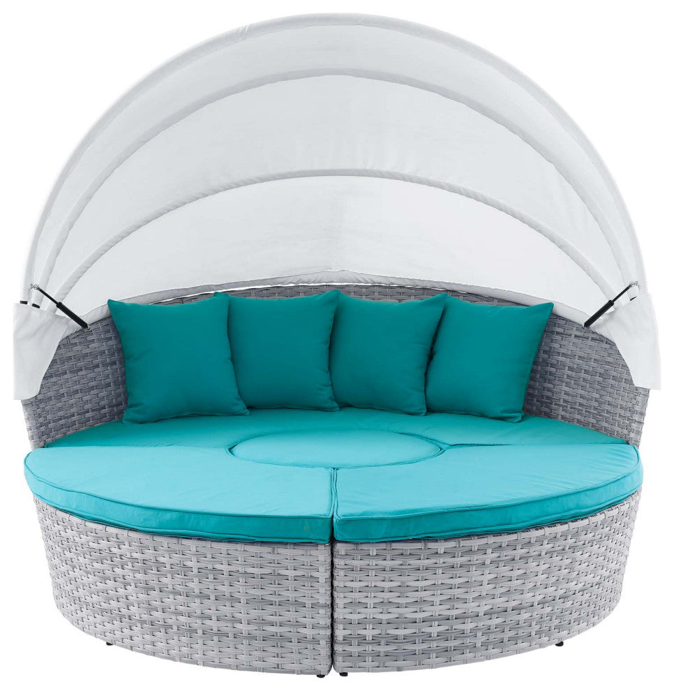 Daybed Sofa Bed, Sunbrella, Gray Blue, Rattan, Wicker, Outdoor Patio
