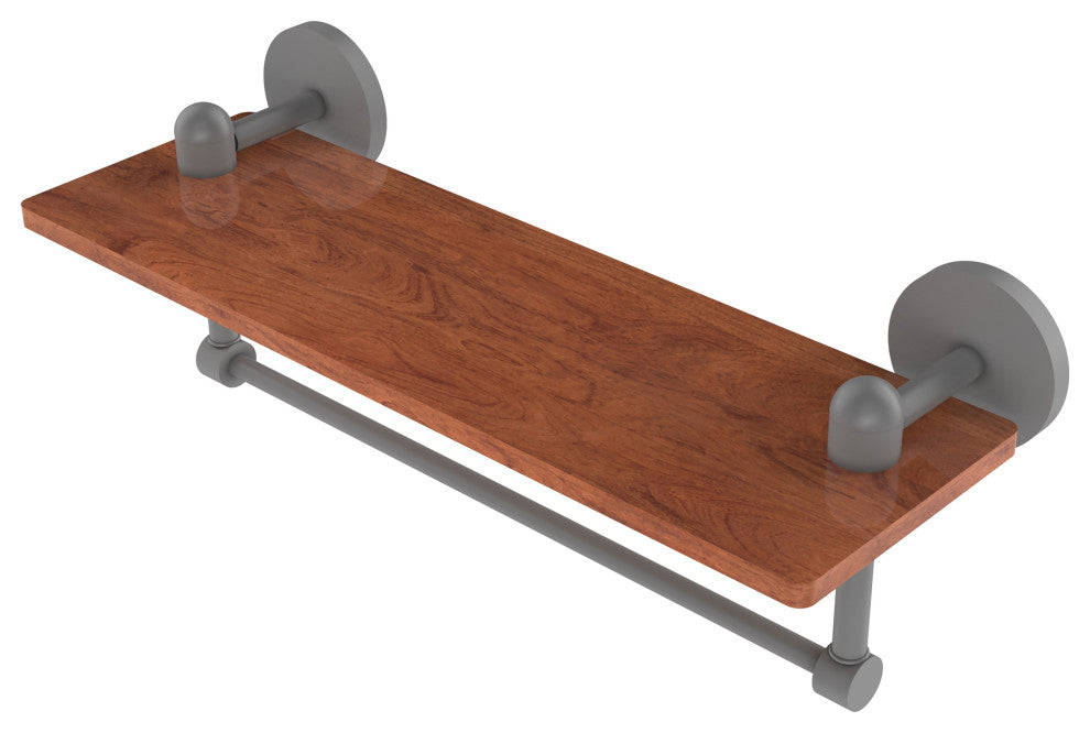 Tango 16" Solid Wood Shelf with Towel Bar, Matte Gray