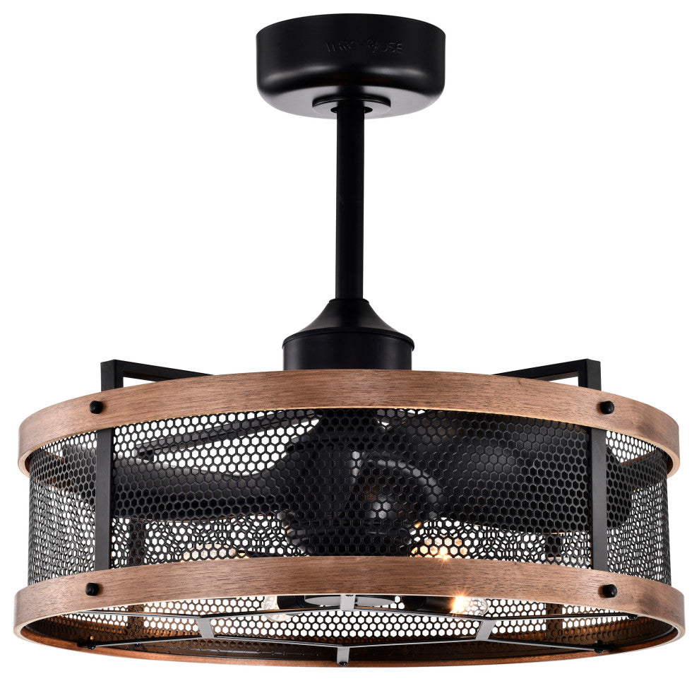 Laxsi 24" 6-Light Indoor Matte Black and Faux Wood Grain Ceiling Fan
