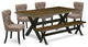 6-Piece Set With 4 Chairs, Wooden Cross Legs, Table and Dining Bench