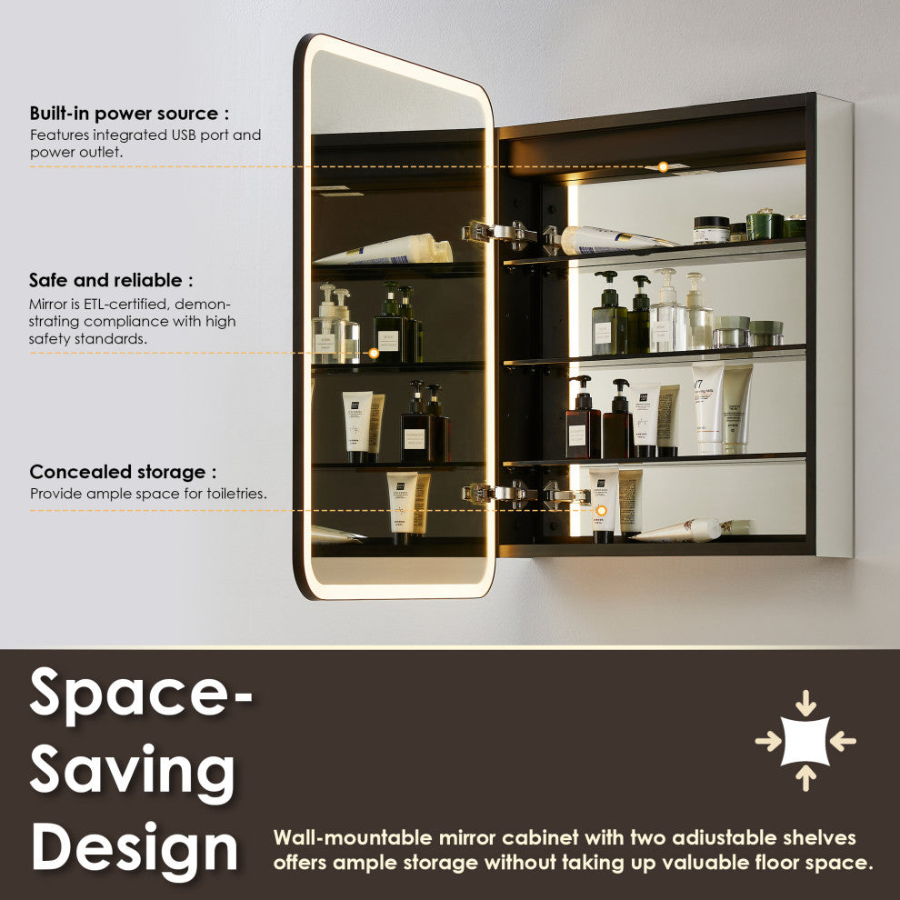 Ostaria Surface-Mount/Reccessed LED Lighted Bathroom Medicine Cabinet, 24"