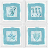 "Sea Life Blue Quadriptych" Framed Painting Prints, 24"x24", 4-Piece Set