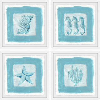 "Sea Life Blue Quadriptych" Framed Painting Prints, 24"x24", 4-Piece Set