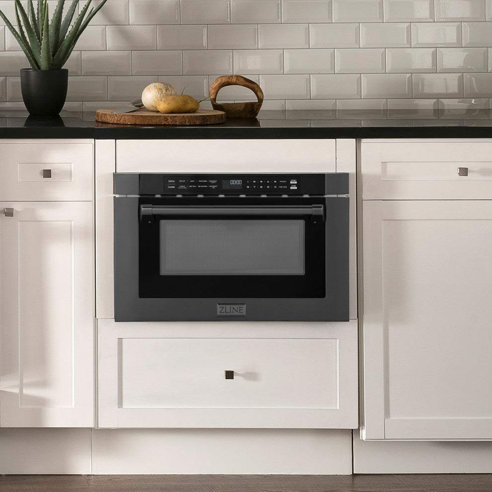 24" Built-in Microwave Drawer, Black Stainless Steel