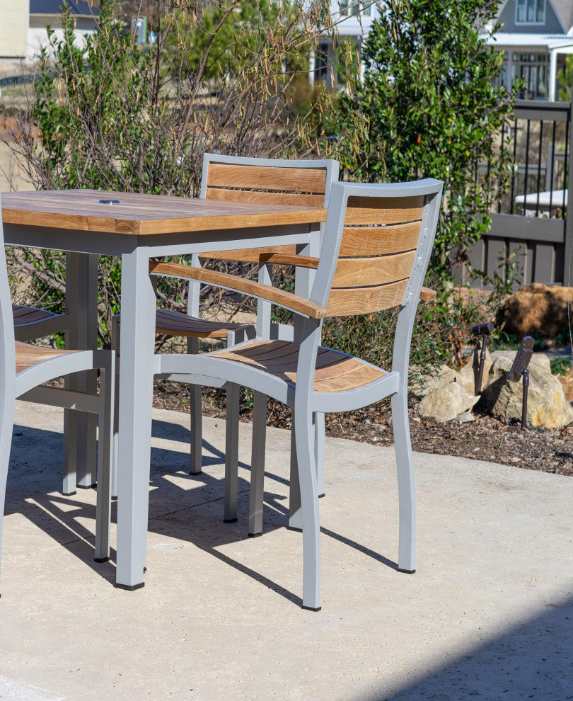 Catalina Teak Outdoor Stacking Dining Chair, Set of 2, Ash Gray