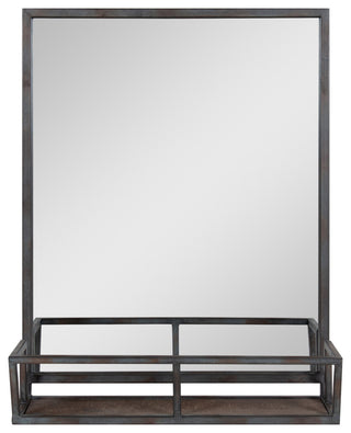 Jackson Decorative Rustic Metal Home Organizer Mirror with Shelf, Black