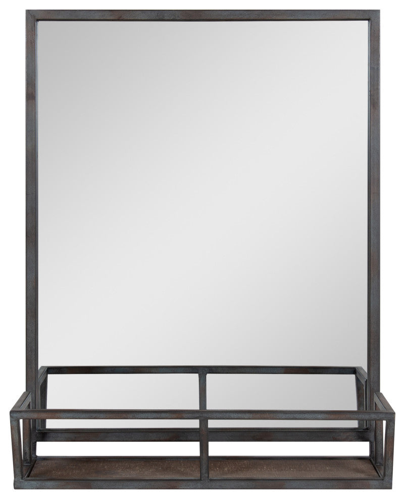 Jackson Decorative Rustic Metal Home Organizer Mirror with Shelf, Black