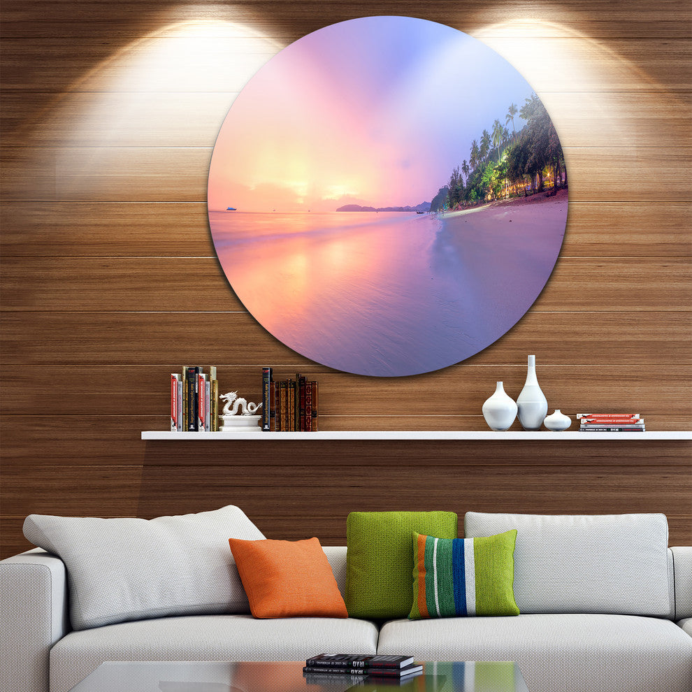 Beach With Colorful Sky, Beach And Shore Photo Disc Metal Artwork, 36"