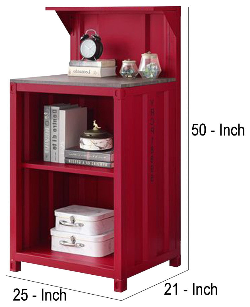 Benzara BM269551 Reception Desk With Container Style and 3 Tier Shelves, Red