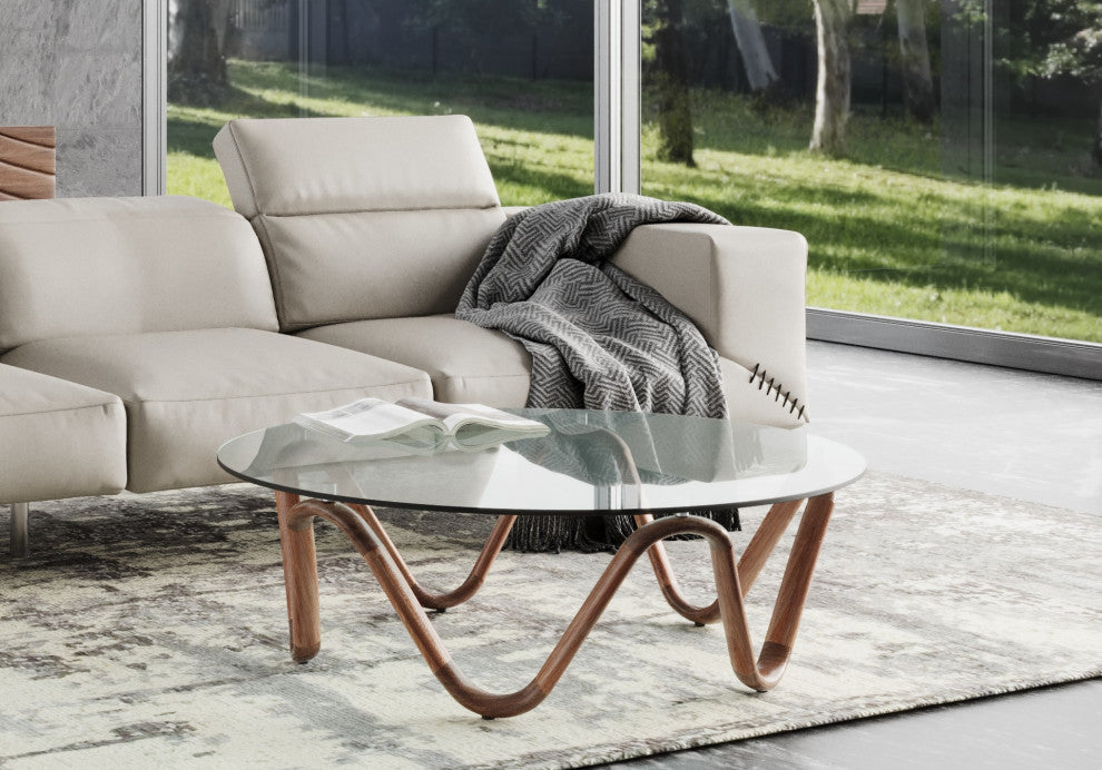 Modrest Lassen Modern Glass and Walnut Coffee Table