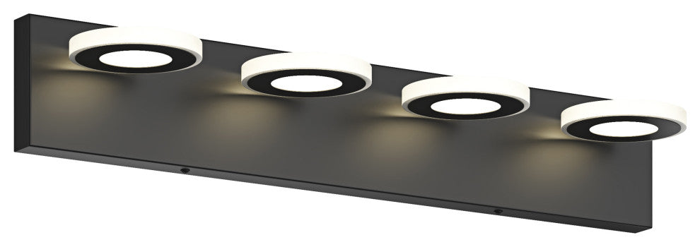Dimmable 4-Light Round LED Vanity Lighting Fixture for Bathroom Mirror, Black