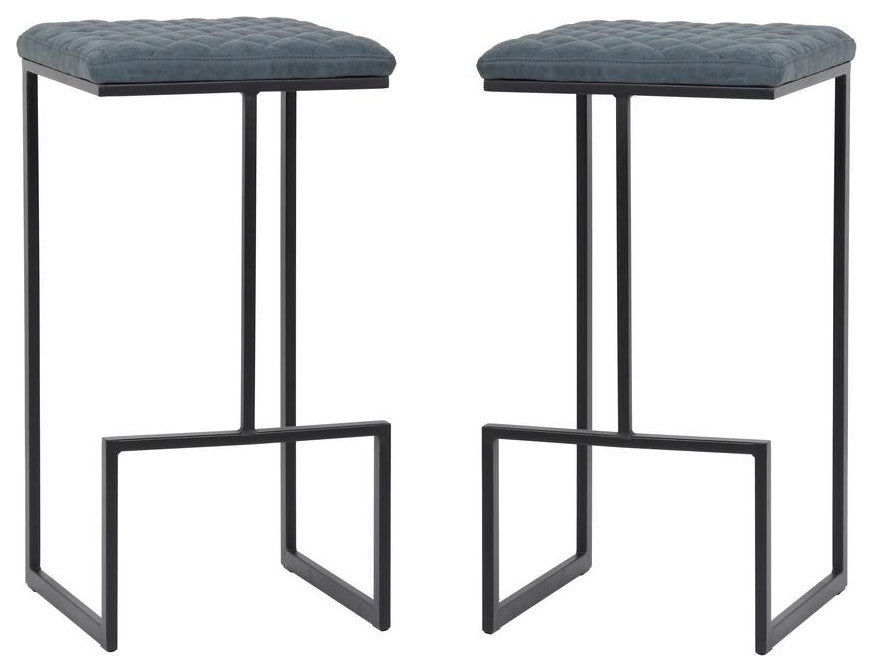 LeisureMod Quincy Leather Bar Stools With Metal Frame Set of 2