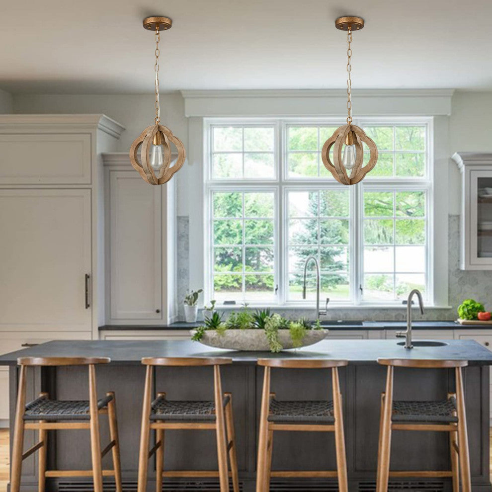 Industrial Wood Chandelier Farmhouse Rust Pendant Light Brown Wood Pendant Lamp