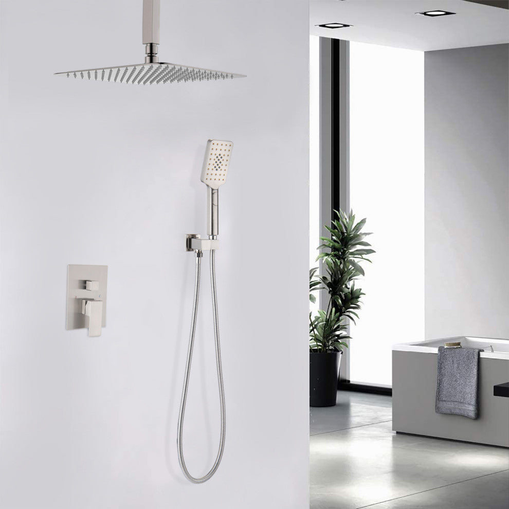 Ceiling-mounted shower system With handheld shower set, Brushed Nickel