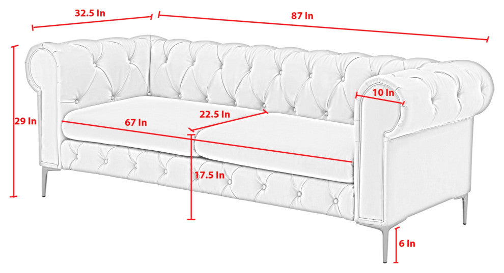 Nicole Miller Geraldine Sofa Button Tufted, 3 Seat, Camel Leather PU
