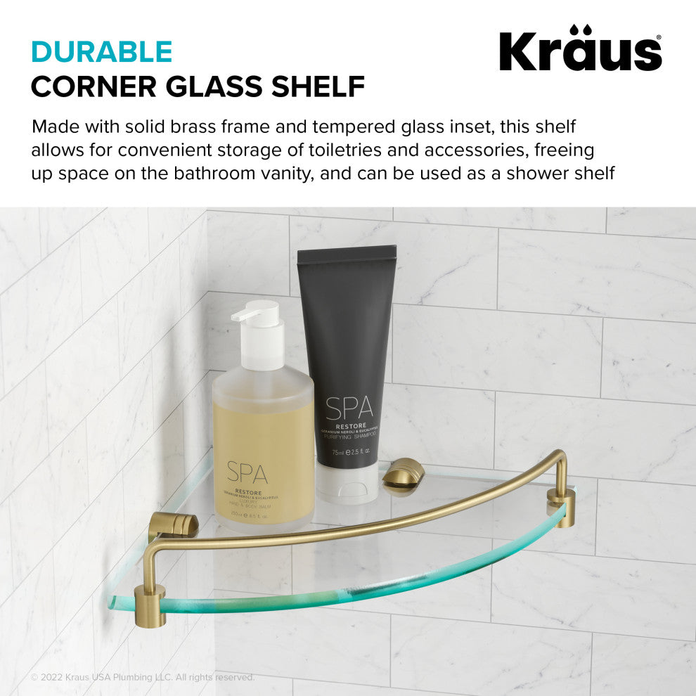 Elie Bathroom Corner Shelf, Brushed Gold
