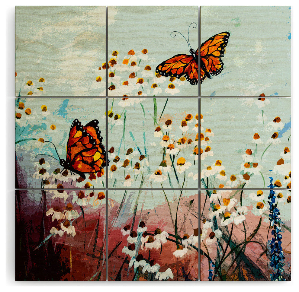 Ginette Fine Art Butterflies In Chamomile 1 Wood Wall Mural