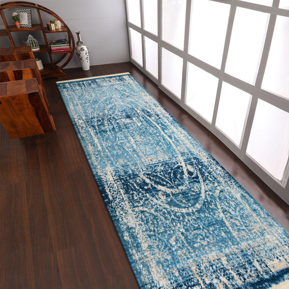 MACHINE MADE POLYESTER AREA RUGS  -Blue Color, Oriental ,Rugs for Living Room