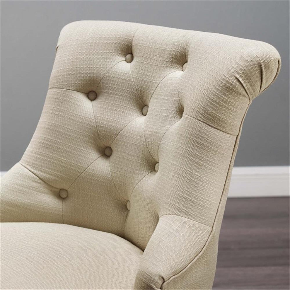 Linon Sinclair Beige Upholstered Adjustable Office Chair in Cherry Wood Base