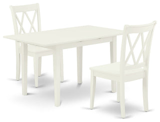 3Pc Dining Table Set 2 Dining Chairs, Butterfly Leaf Kitchen Table, Linen White