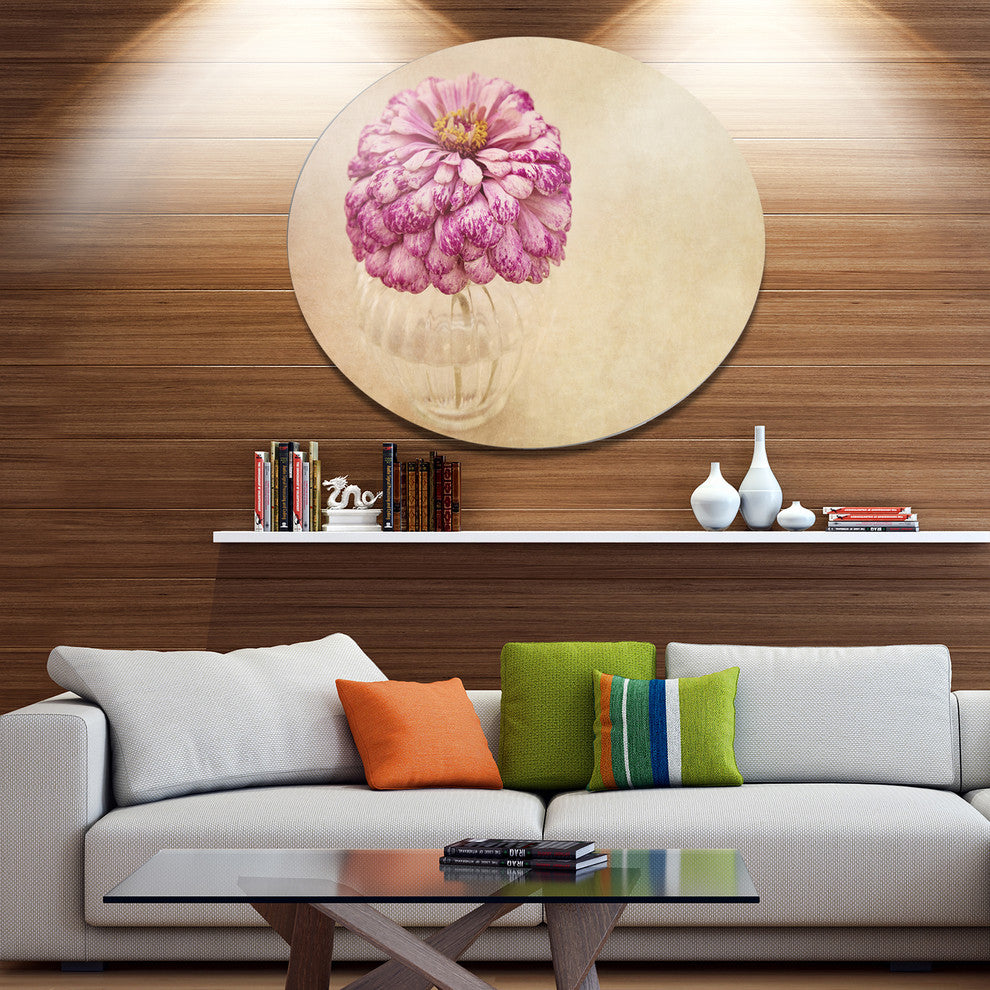 Pink Flower In Vase Watercolor, Floral Round Wall Art, 36"