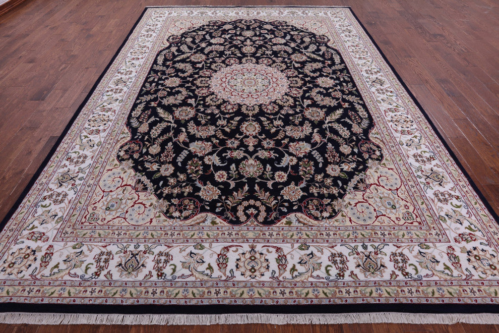 8' 11" X 12' 5" Wool & Silk Persian Nain Handmade Rug - Q14724