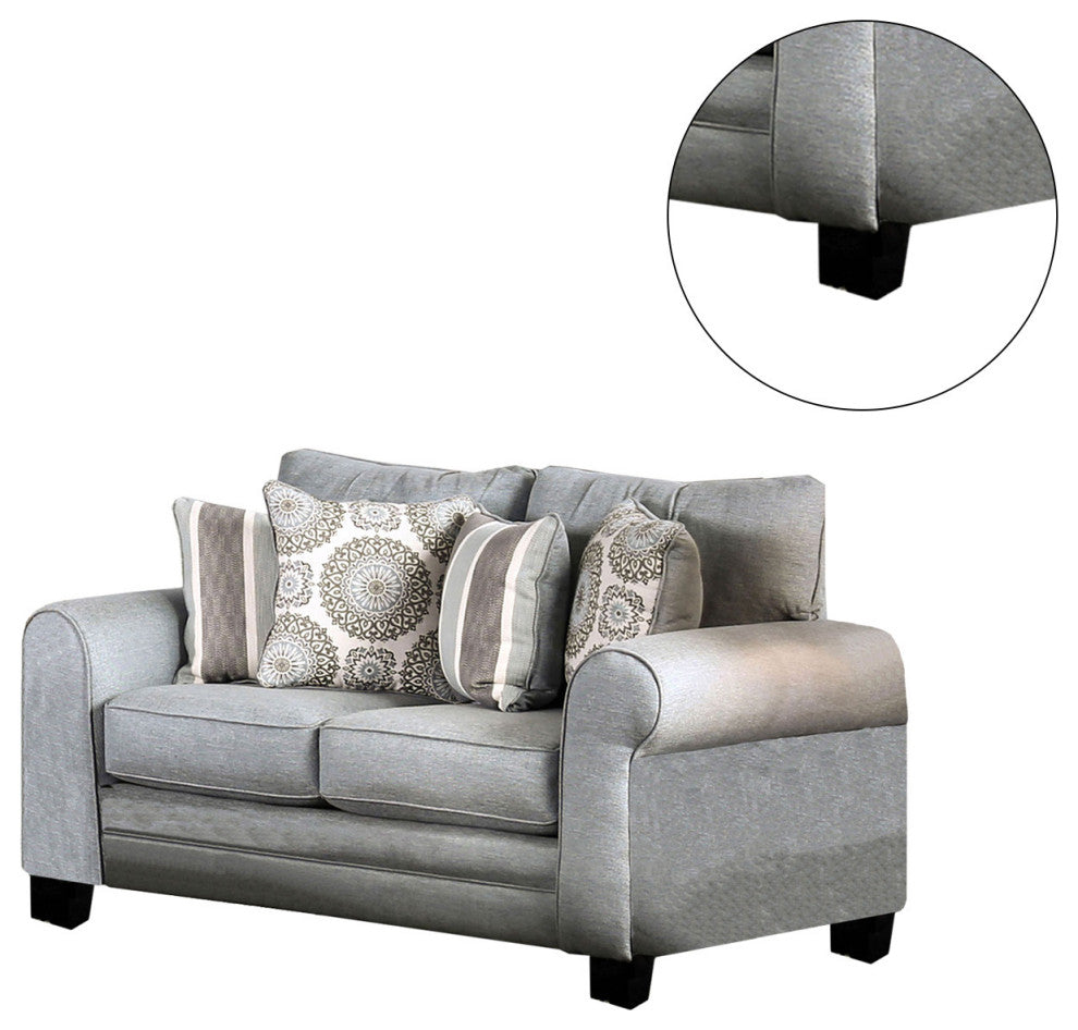 Fabric Loveseat with Tapered Legs Design, Blue Gray